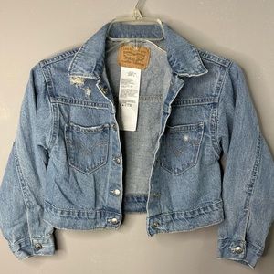 Levi's Jean Jacket Little Girl Sz 6X Cropped Trucker Red Tab Back Pocket Snap